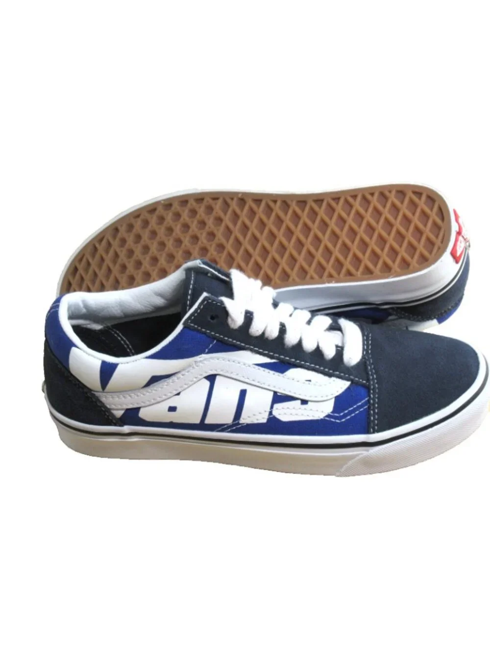 Vans Men's Old Skool Jumbo VANS Logo Blue White Canvas Suede shoes Size 9